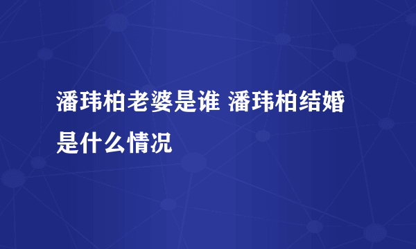 潘玮柏老婆是谁 潘玮柏结婚是什么情况