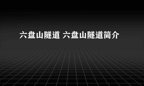 六盘山隧道 六盘山隧道简介