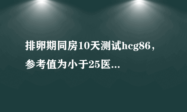 排卵期同房10天测试hcg86，参考值为小于25医生说怀孕，.