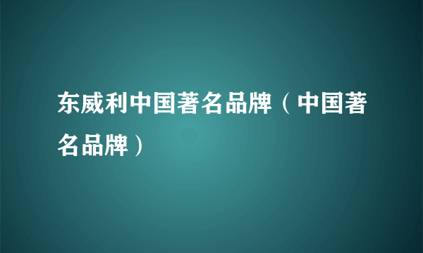 东威利中国著名品牌（中国著名品牌）