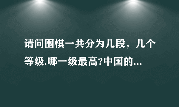 请问围棋一共分为几段，几个等级.哪一级最高?中国的国手主要有哪些？