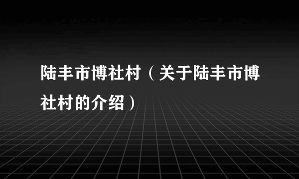 陆丰市博社村（关于陆丰市博社村的介绍）