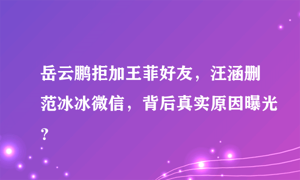 岳云鹏拒加王菲好友，汪涵删范冰冰微信，背后真实原因曝光？