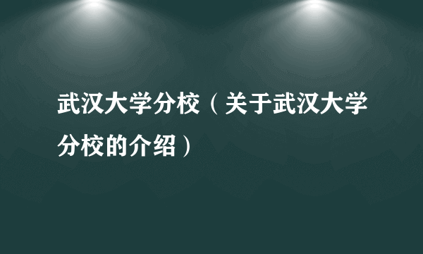 武汉大学分校（关于武汉大学分校的介绍）