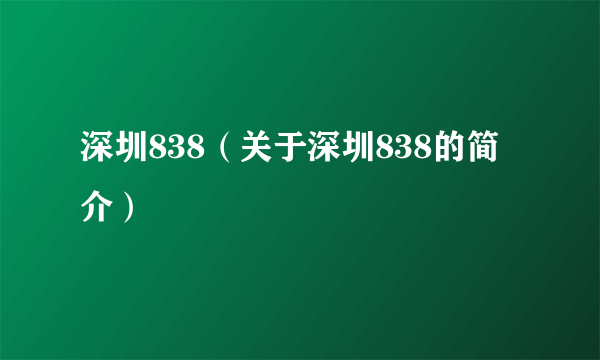 深圳838（关于深圳838的简介）