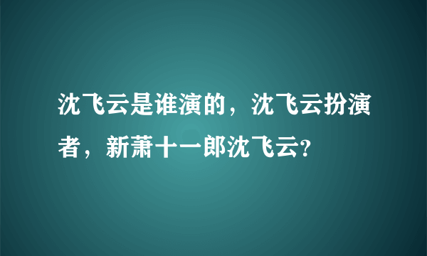 沈飞云是谁演的，沈飞云扮演者，新萧十一郎沈飞云？