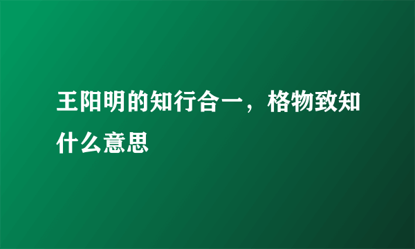 王阳明的知行合一，格物致知什么意思