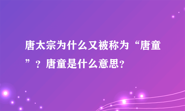 唐太宗为什么又被称为“唐童”？唐童是什么意思？