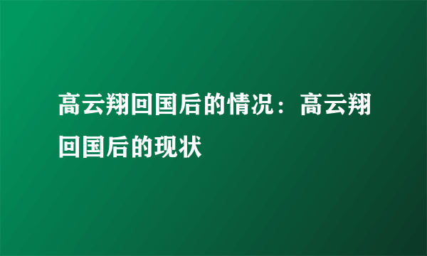 高云翔回国后的情况：高云翔回国后的现状