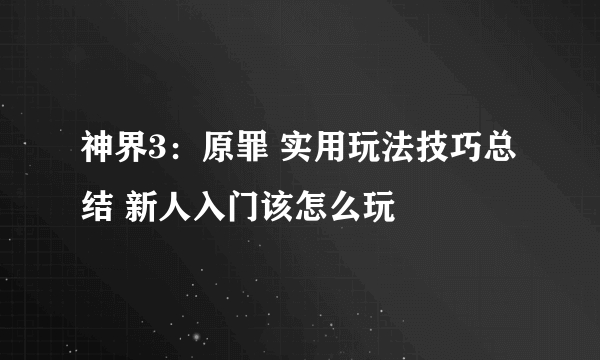 神界3：原罪 实用玩法技巧总结 新人入门该怎么玩