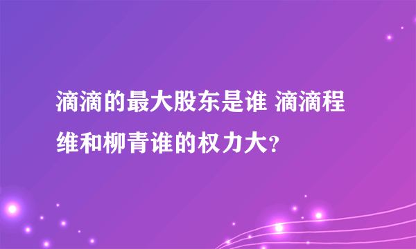 滴滴的最大股东是谁 滴滴程维和柳青谁的权力大？