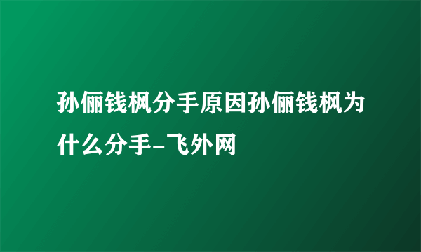 孙俪钱枫分手原因孙俪钱枫为什么分手-飞外网