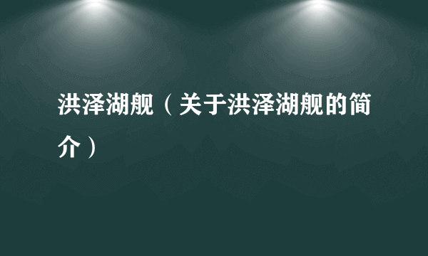 洪泽湖舰（关于洪泽湖舰的简介）