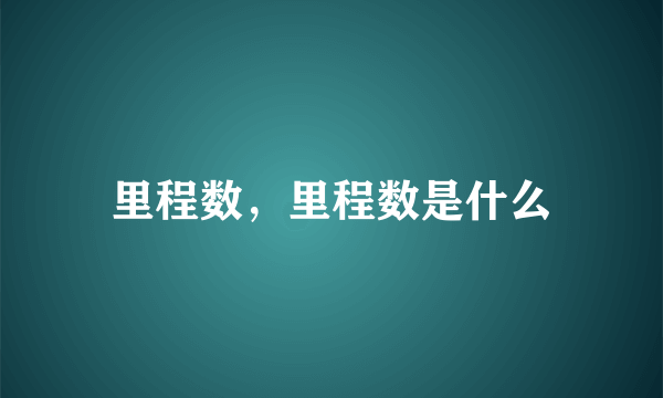 里程数，里程数是什么