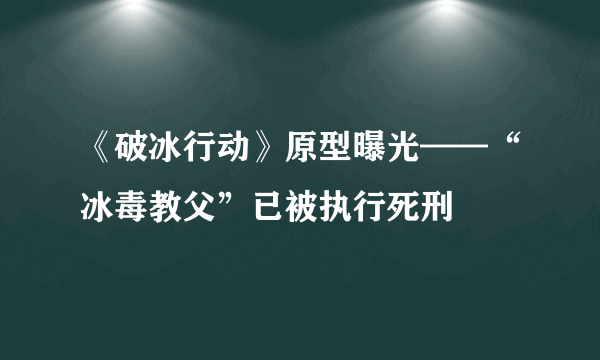 《破冰行动》原型曝光——“冰毒教父”已被执行死刑