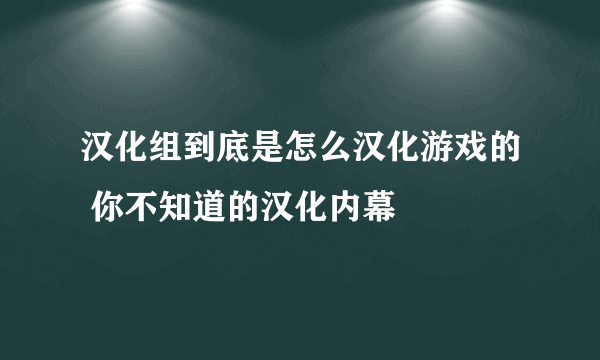 汉化组到底是怎么汉化游戏的 你不知道的汉化内幕