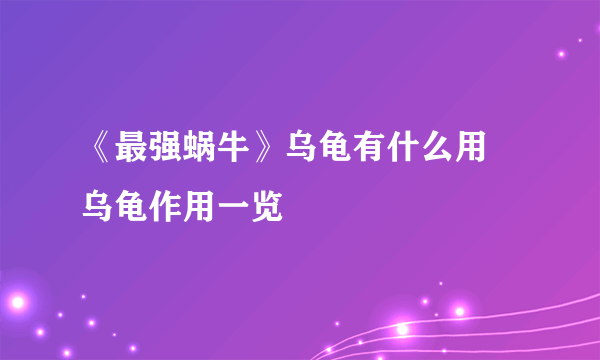 《最强蜗牛》乌龟有什么用 乌龟作用一览