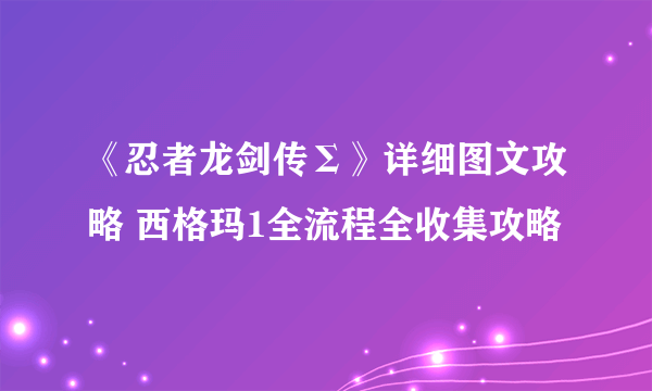 《忍者龙剑传Σ》详细图文攻略 西格玛1全流程全收集攻略