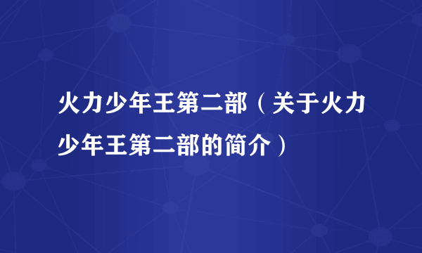 火力少年王第二部（关于火力少年王第二部的简介）