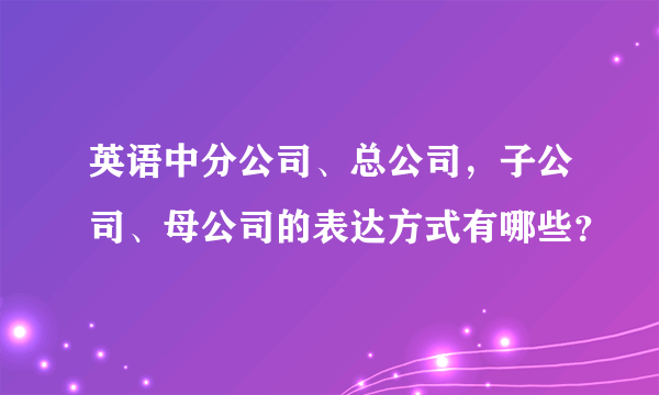 英语中分公司、总公司，子公司、母公司的表达方式有哪些？