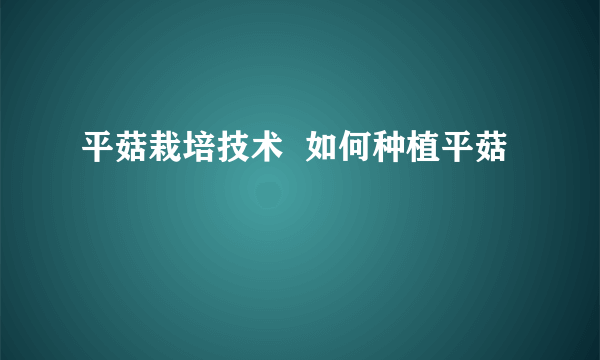 平菇栽培技术  如何种植平菇