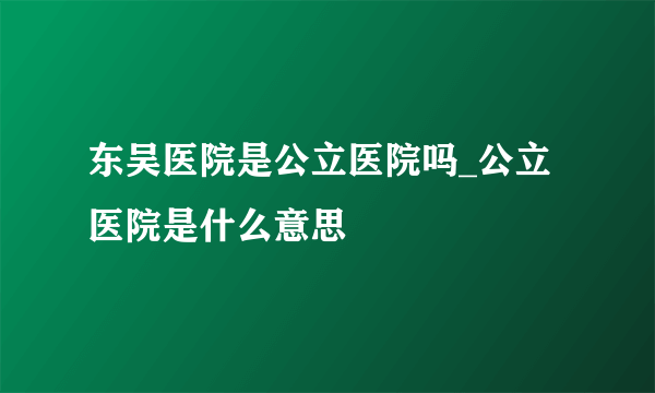 东吴医院是公立医院吗_公立医院是什么意思