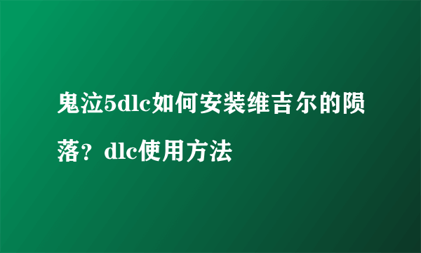 鬼泣5dlc如何安装维吉尔的陨落？dlc使用方法

