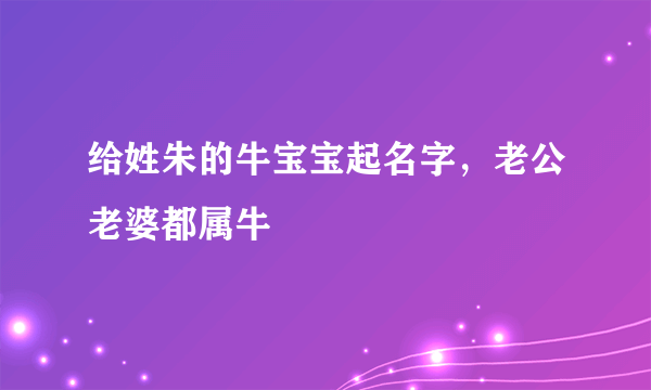 给姓朱的牛宝宝起名字，老公老婆都属牛