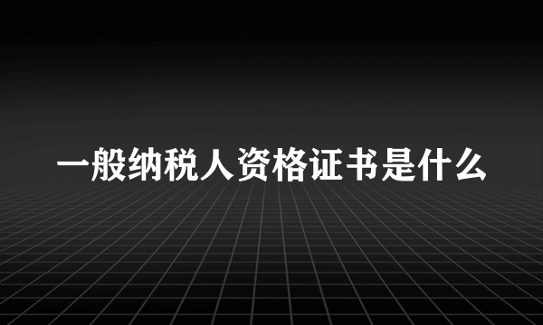 一般纳税人资格证书是什么