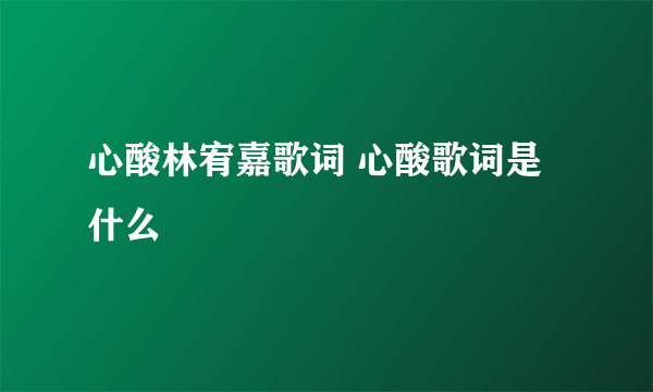 心酸林宥嘉歌词 心酸歌词是什么