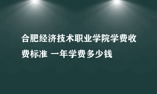 合肥经济技术职业学院学费收费标准 一年学费多少钱