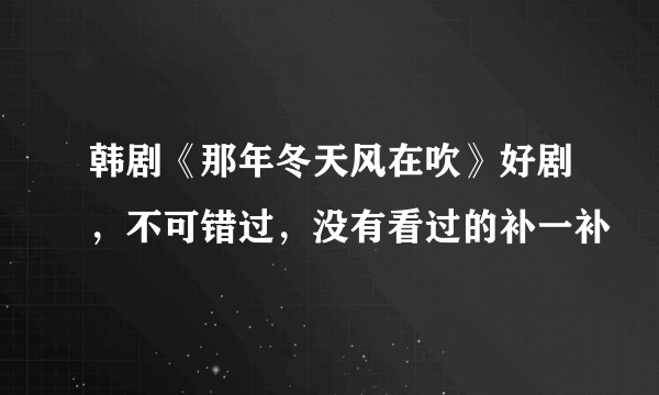 韩剧《那年冬天风在吹》好剧，不可错过，没有看过的补一补