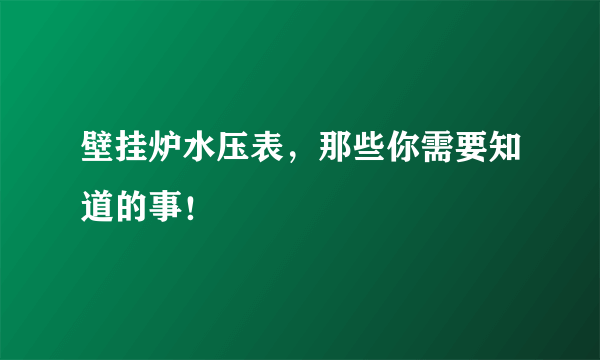 壁挂炉水压表，那些你需要知道的事！