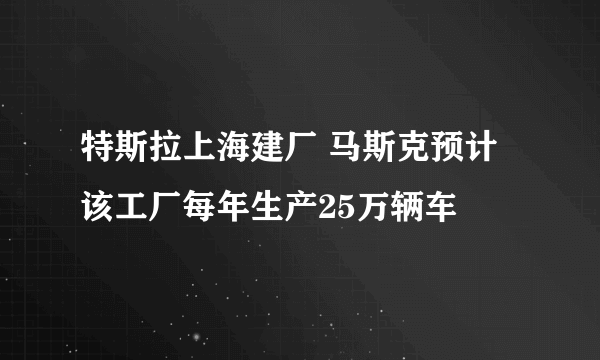 特斯拉上海建厂 马斯克预计该工厂每年生产25万辆车