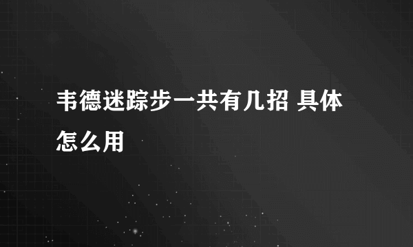 韦德迷踪步一共有几招 具体怎么用