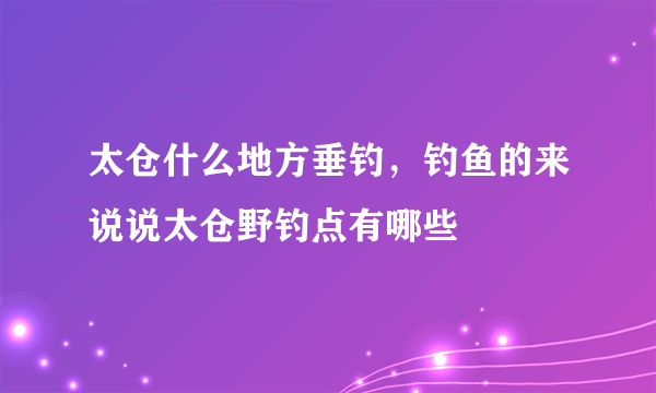 太仓什么地方垂钓，钓鱼的来说说太仓野钓点有哪些