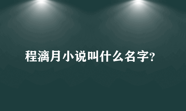 程漓月小说叫什么名字？