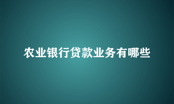 农业银行贷款业务有哪些