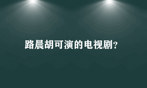 路晨胡可演的电视剧？