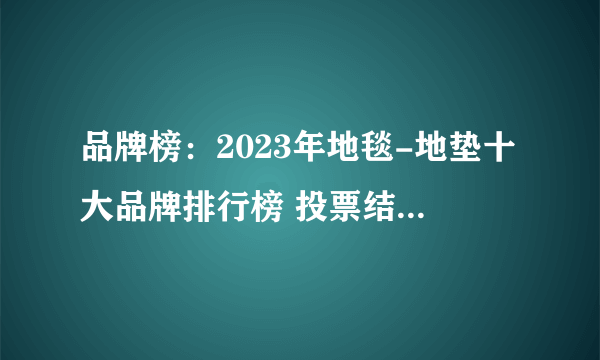 品牌榜：2023年地毯-地垫十大品牌排行榜 投票结果公布【新】