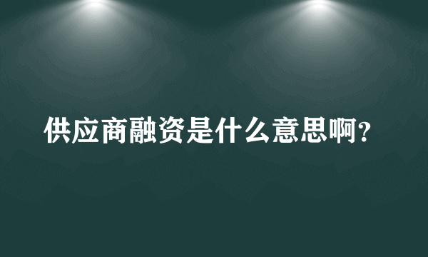 供应商融资是什么意思啊？