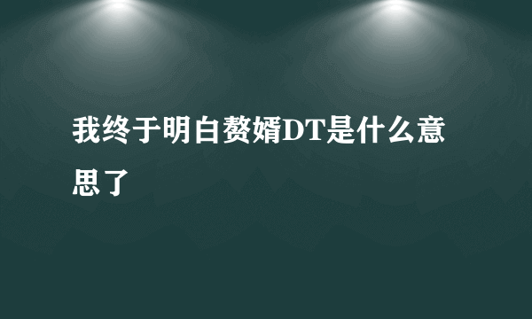 我终于明白赘婿DT是什么意思了