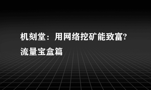 机刻堂：用网络挖矿能致富?流量宝盒篇