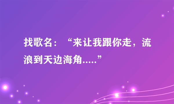 找歌名：“来让我跟你走，流浪到天边海角.....”