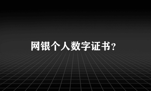 网银个人数字证书？