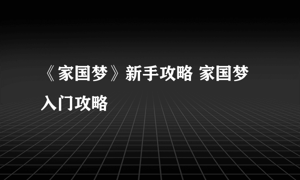 《家国梦》新手攻略 家国梦入门攻略