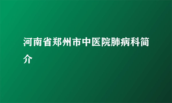 河南省郑州市中医院肺病科简介