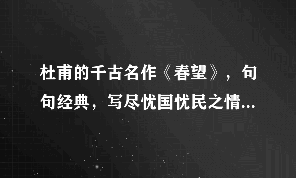 杜甫的千古名作《春望》，句句经典，写尽忧国忧民之情，感人肺腑