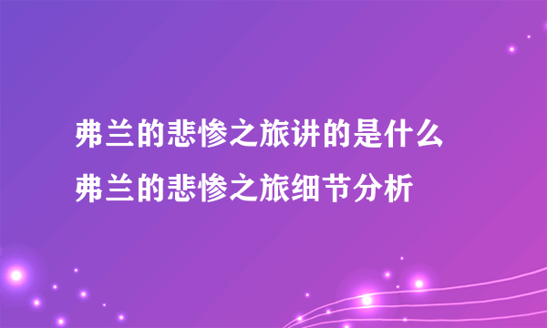 弗兰的悲惨之旅讲的是什么 弗兰的悲惨之旅细节分析