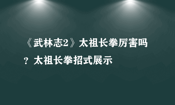 《武林志2》太祖长拳厉害吗？太祖长拳招式展示